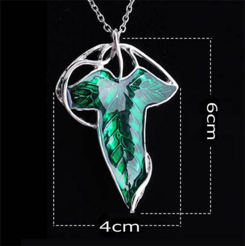 Green Leaf Lord of The Rings Elven Pin Brooch Pendant Chain Necklace