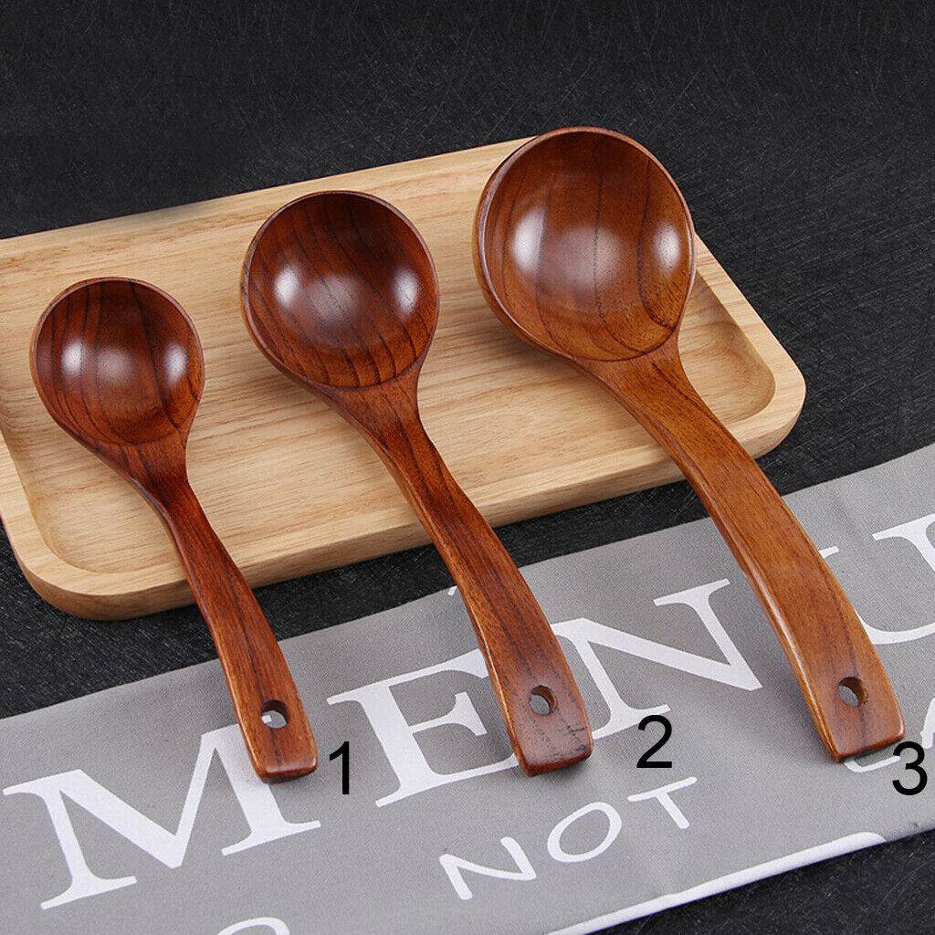 2X Natural Wooden Bamboo Ladle Scoop For Soups, Sauces, Casseroles, Porridge S