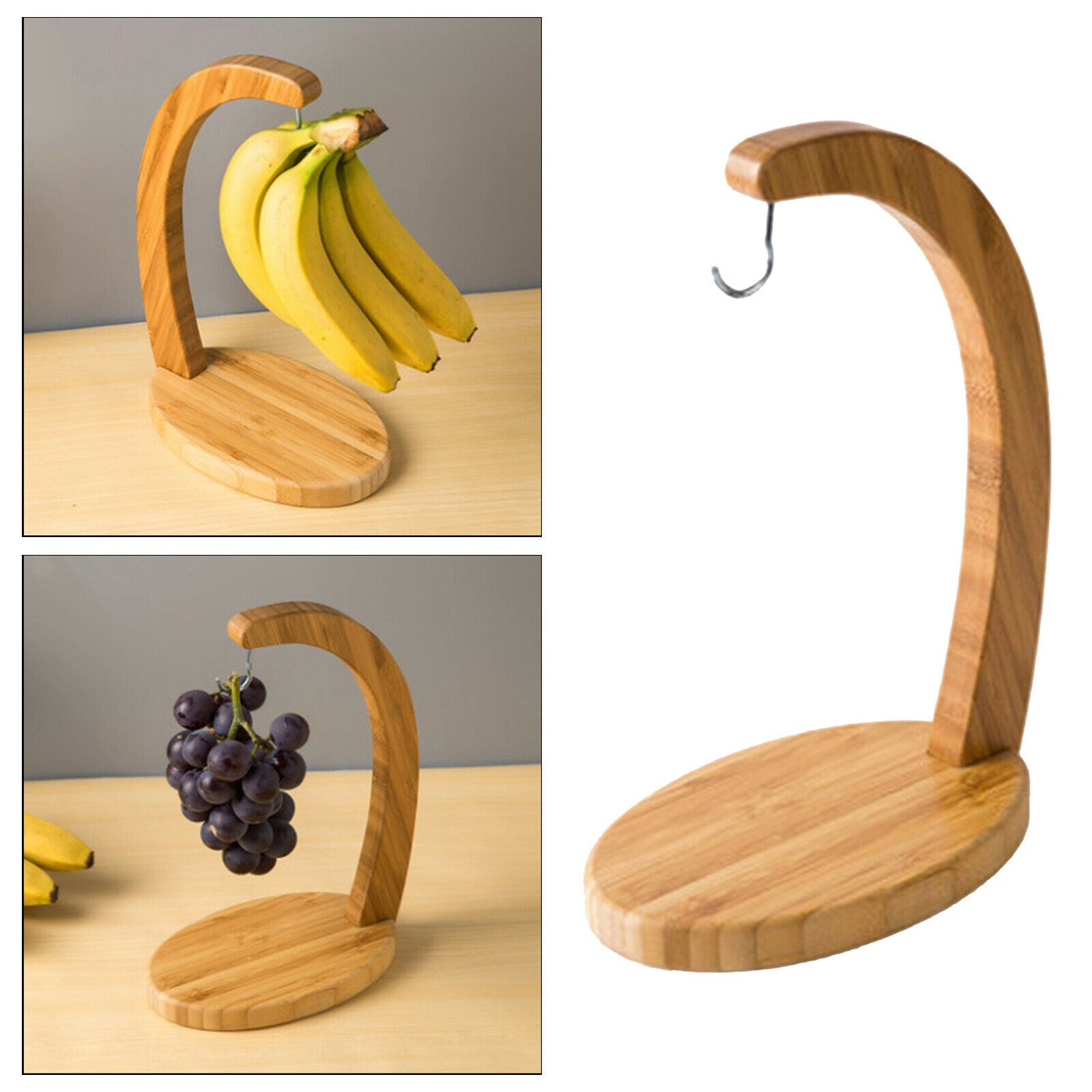 Banana Holder Stand Wooden Hanger Rack Fruit Grapes Display Hook Living Room