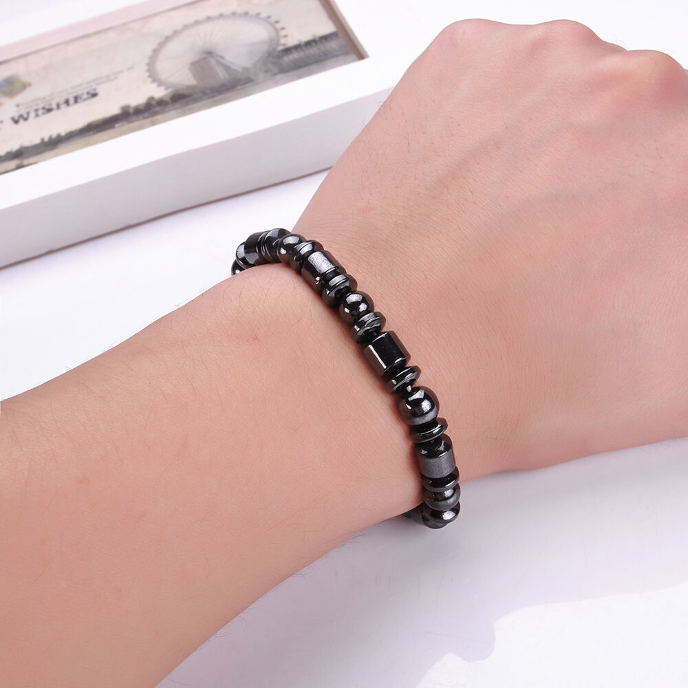 Men Black Hematite Magnetic Healing Therapy Bead Bracelet Bangle Fashion Gifts