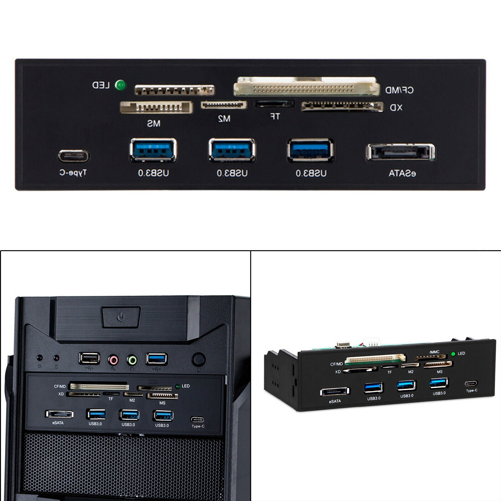 5.25'' Internal Card Reader Dashboard PC Front Panel with 3 USB 3.0 Ports