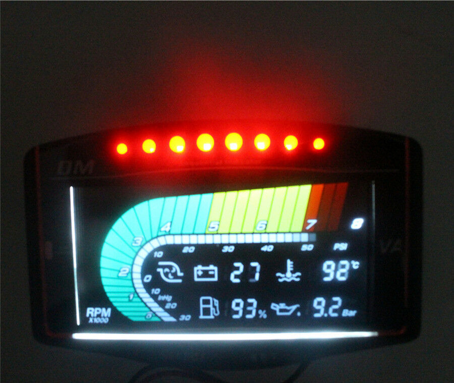 6 Function 12v/24v Truck Car LCD Digital Oil Pressure Gauge + Volt Voltmeter