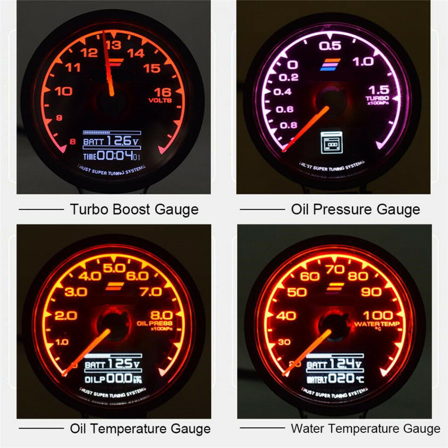 7 Color Oil Temperature Gauge W/ Voltage Meter Car Gauge 2.5 Inch(62mm) DC 12V