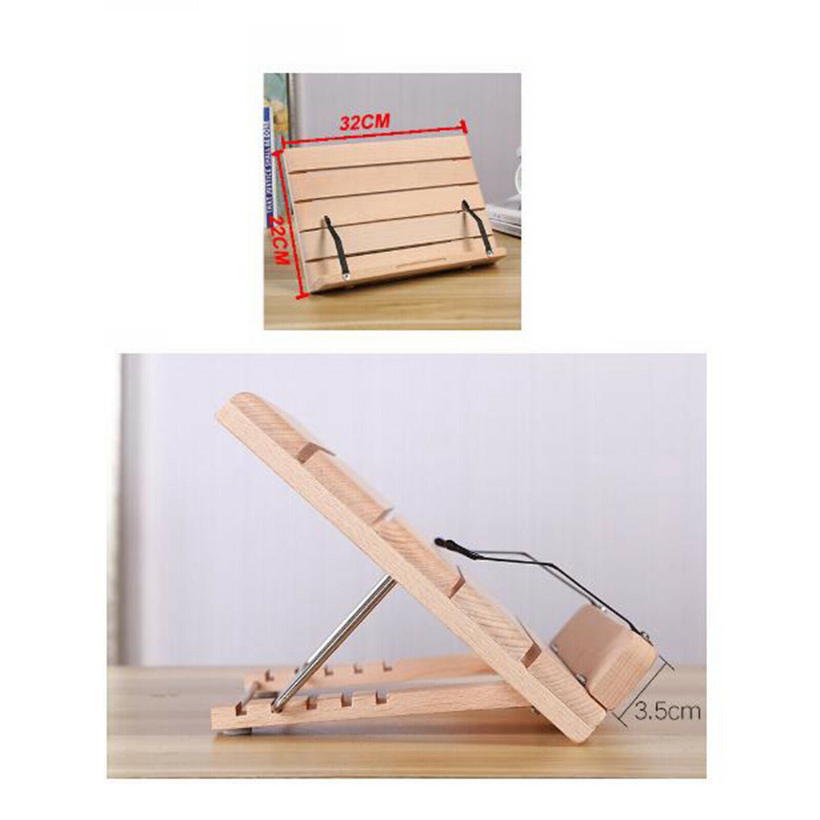 Folding Beech Book Stand Holder PC Magazines Textbooks Desk Table Easel