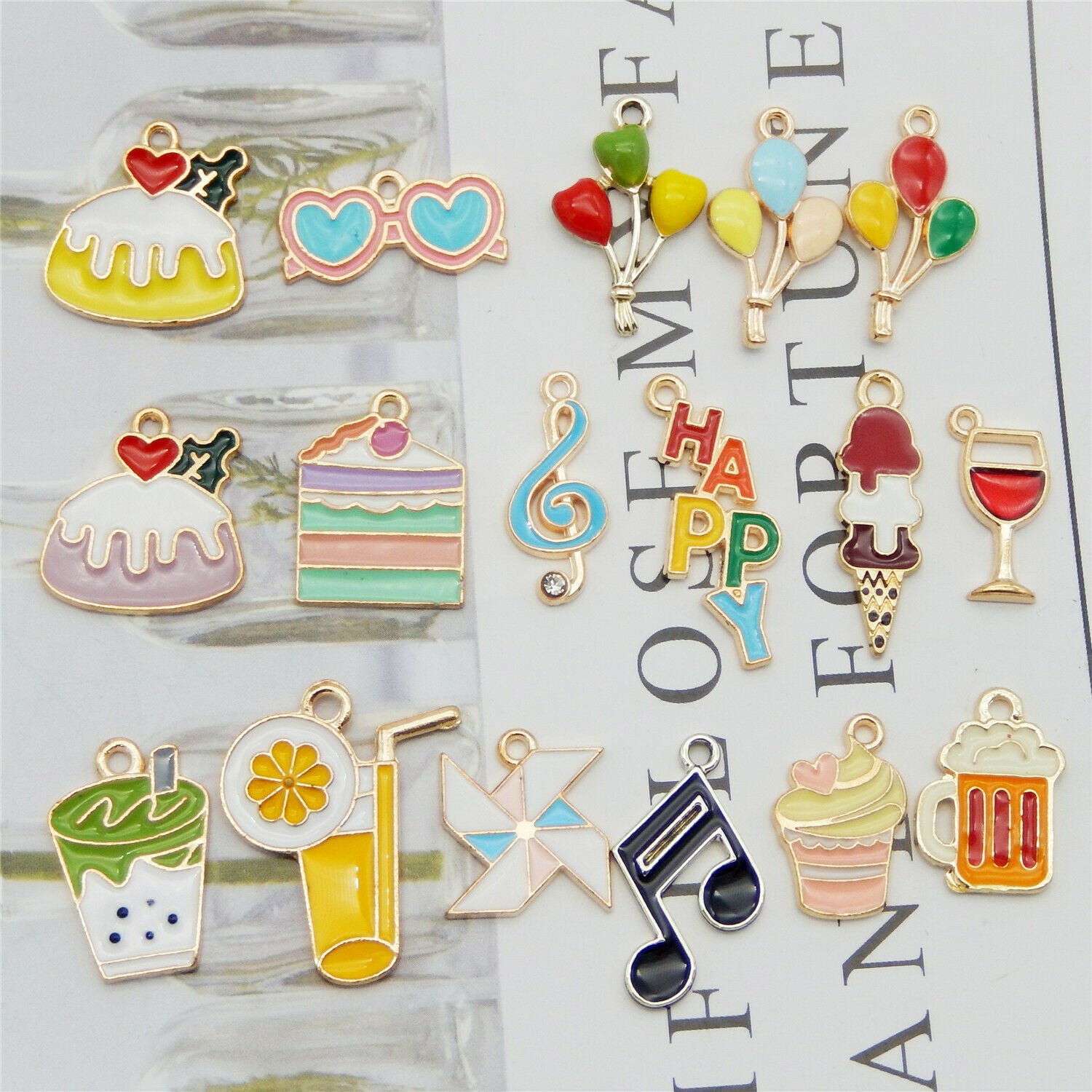 17PCS Assorted Enamel Plated Mixed Party Cake Drink Charms Pendant DIY Findings