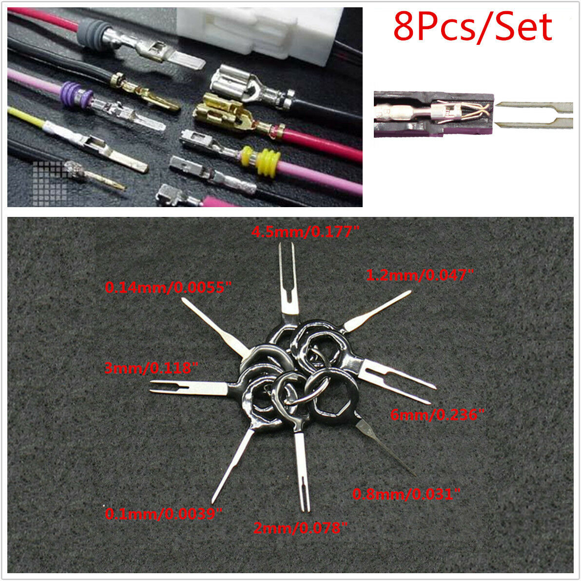 8x Car Electrical Wiring Crimp Connector Extractor Terminal Removel Pin Key Tool