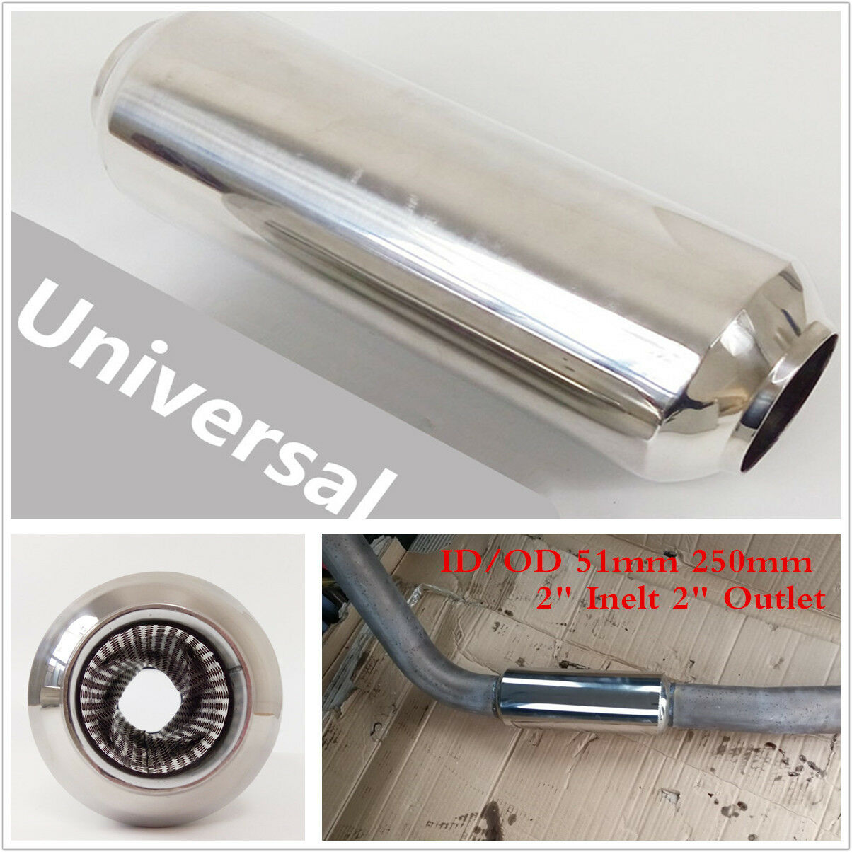 Universal Exhaust Dissipative Muffler 304 Stainless Steel 2" Inelt 2" Outlet