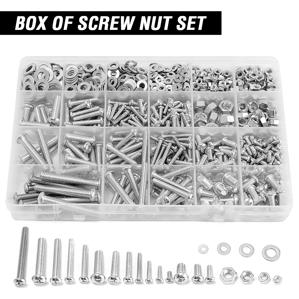 500Pcs M3/M4/M5/M6 Flat Screw Nut Set Galvanized Cross Head Bolt Nuts Washers
