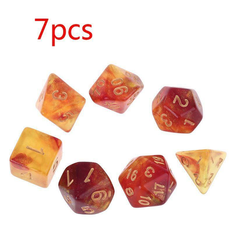 7pcs D20 Polyhedral Dice Glitter Double Colors 20 Sided Dices Table Board Game