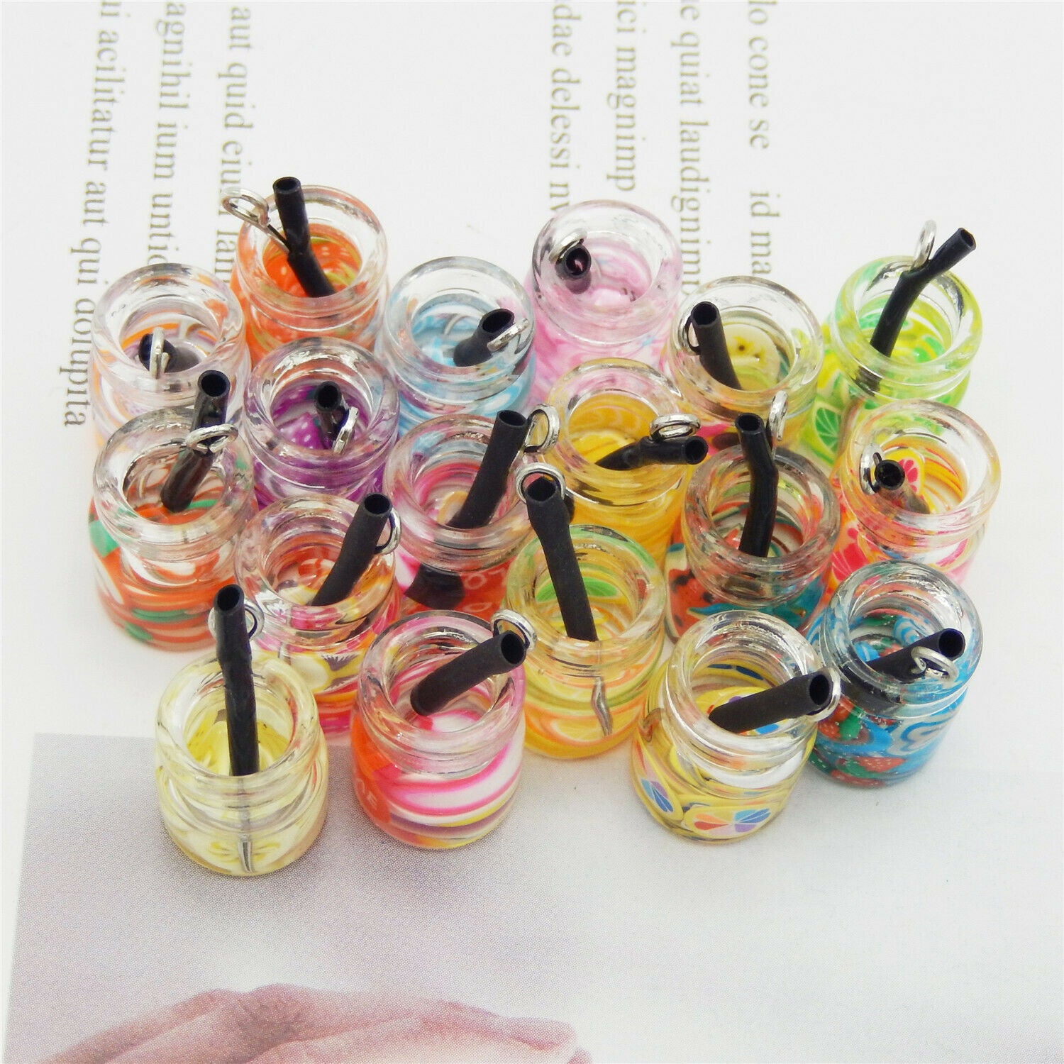 Wholesale Multi-Color Mixed Fruit Juice Glass Bottle Pendant Charms Crafts 20pcs