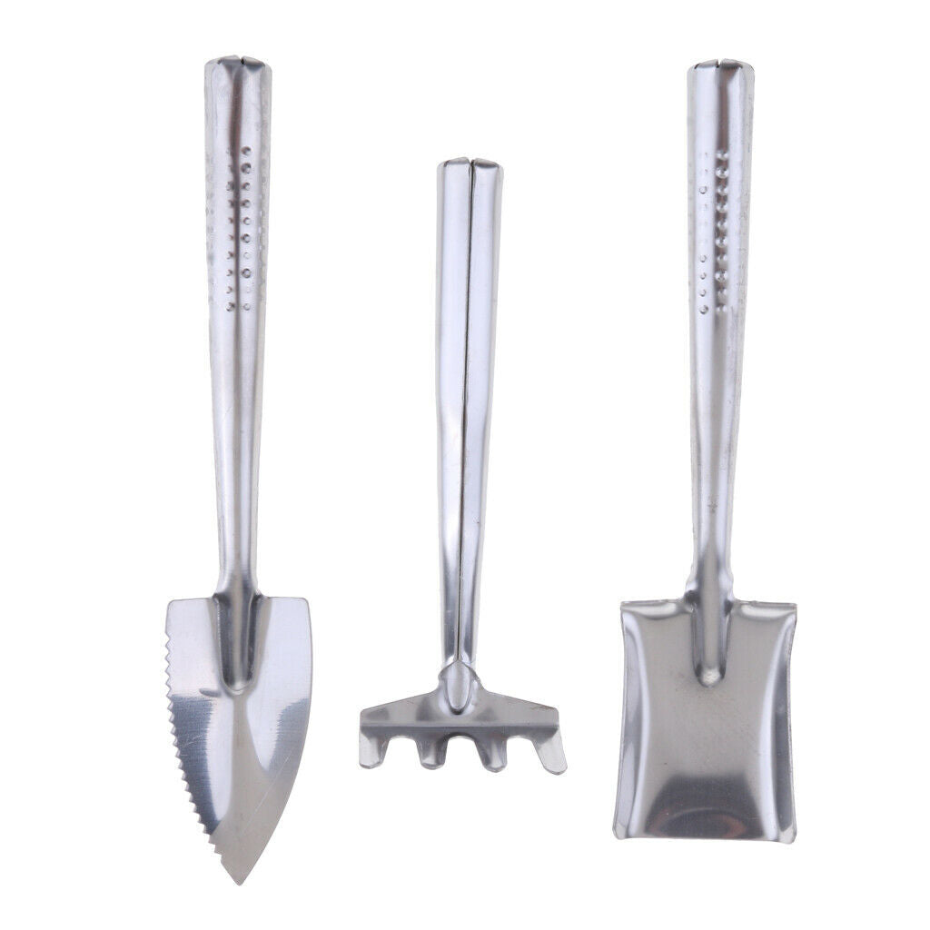3pcs Mini Garden Gardening Plant Tools Set Stainless Steel Shovel Rake Spade
