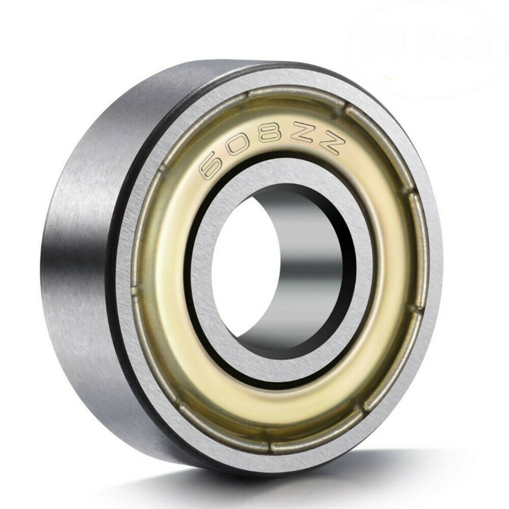 608-ZZ Ball Bearing Dual Shielded Metal Chrome Skateboard, 8x22x7, (10 QTY)