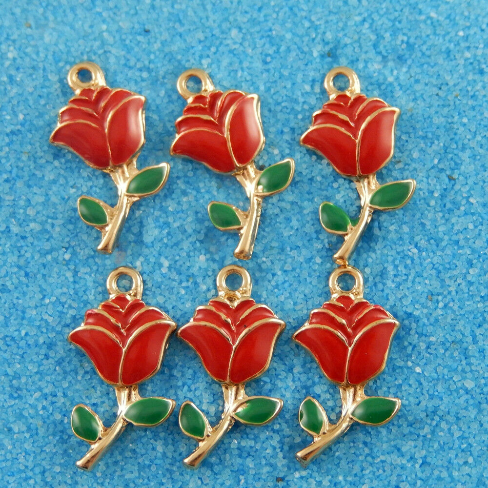 20pcs/lot Colorful Alloy Enamel Rose Flower Pendant Charms Jewelry Accessories