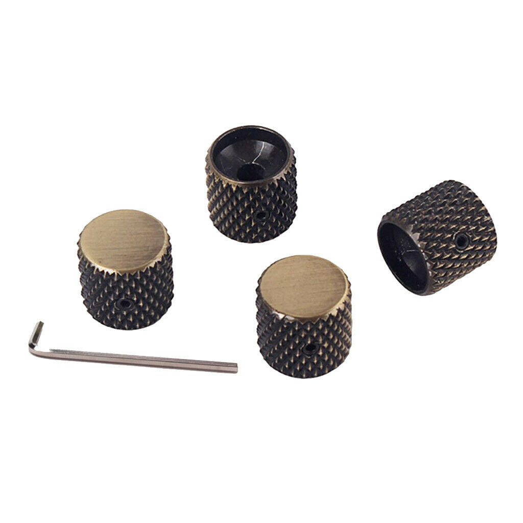 4pcs Metal Knobs Bronze Knurled Barrel Knobs for Electric Guitar Bass Accessory
