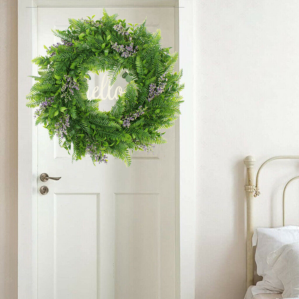 Artificial Green Leaves Wreath 45cm Lavender Garland Hanging Front Door