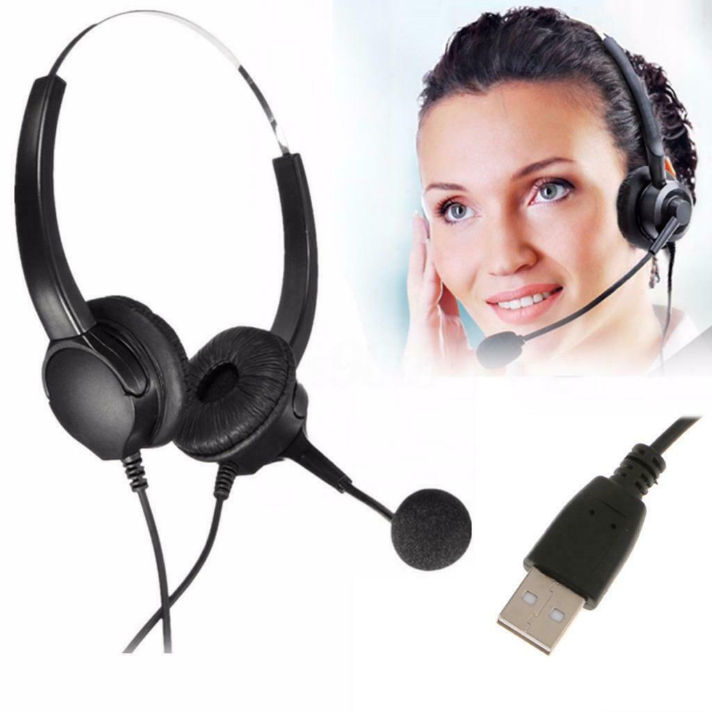 Over-Head Call Center Telephone Headsets Adjustable w/ Mic Noise Cancelling