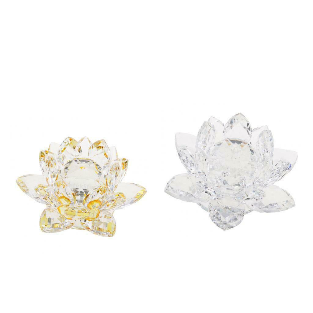 Crystal Lotus Flower Buddhist Ornament Art Paperweight in Clear And Yellow Glass