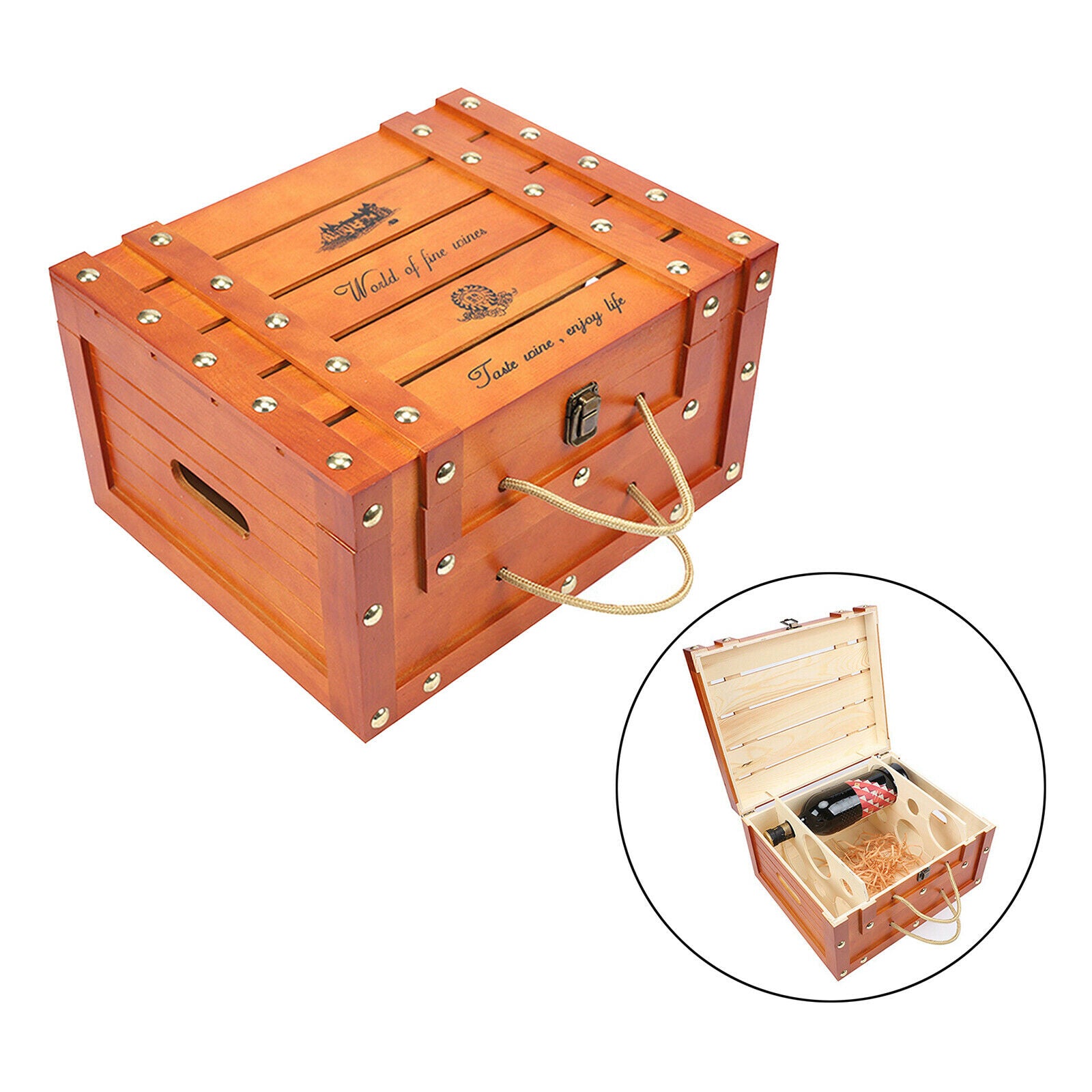 Wooden Red Wine Box Storage Champagne Wine Carrier For 6 Bottles Craft