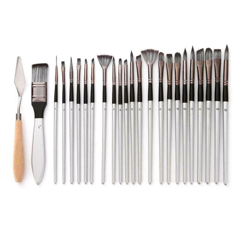 24pcs/set Nylon Hair Wooden Handle Watercolor Paint Brush Pen Scrubbing Scraper