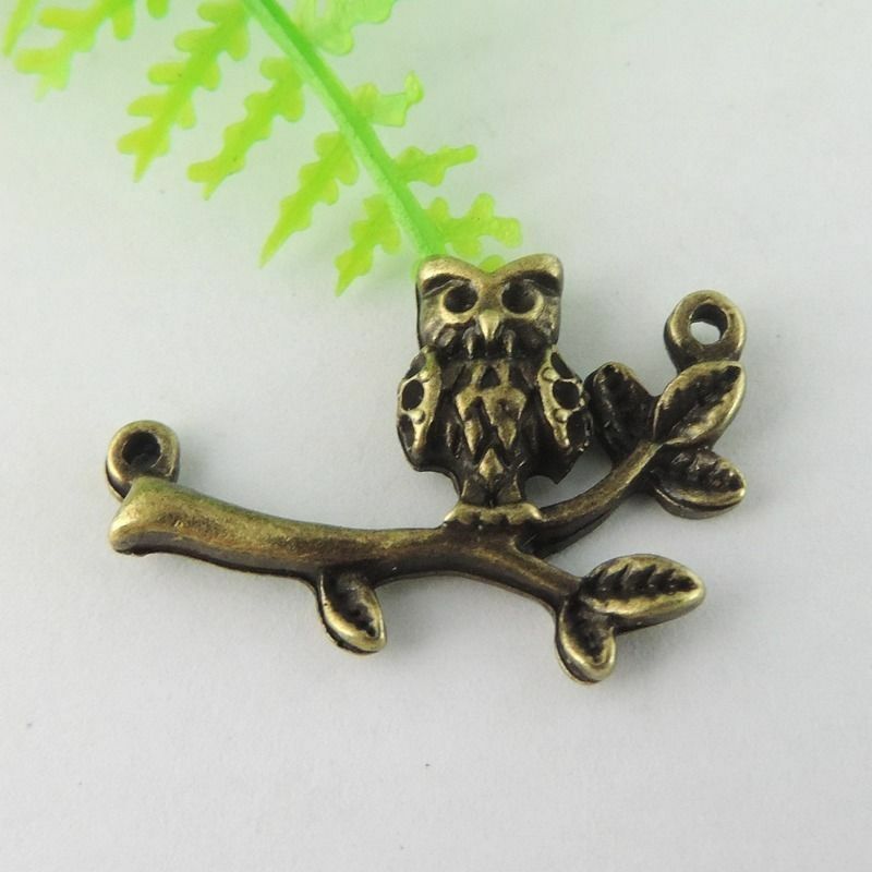 29x18x3mm Antiqued Bronze Alloy Owl on Branch Pendant Charm Jewelry Craft 12 pcs