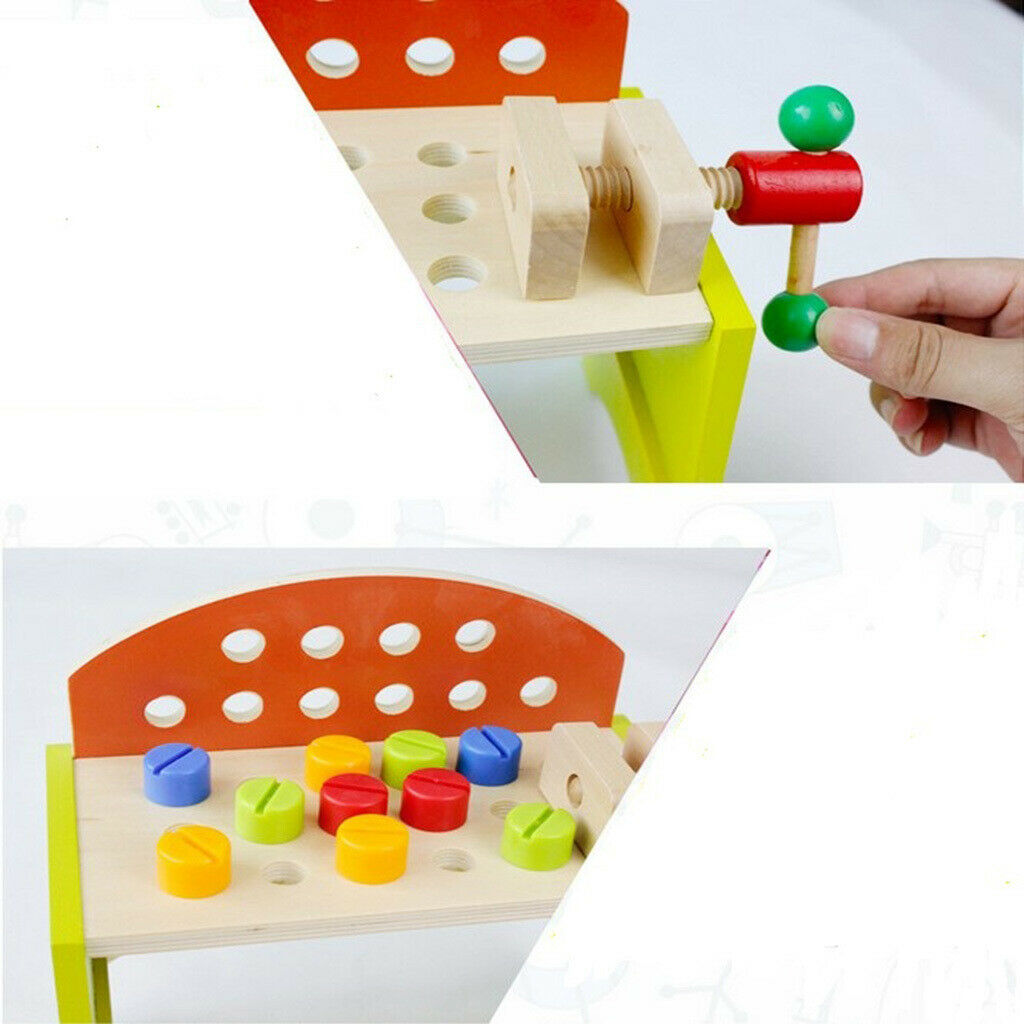 Kids Wooden Work Bench Role Play Kit Workshop Gifts DIY Playset Motor Skills