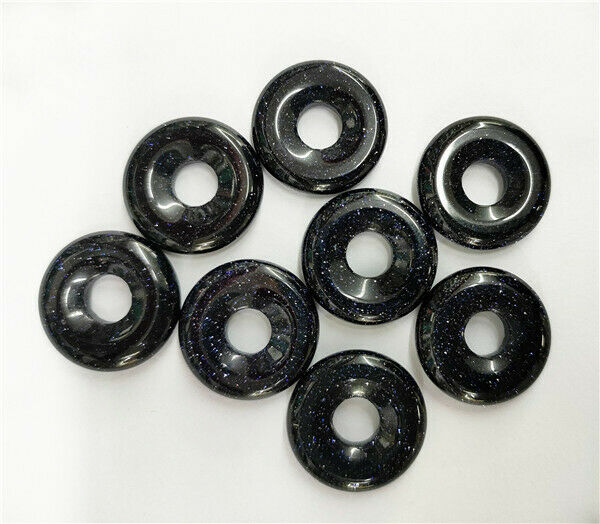8Pcs 18mm Blue Sand Stone Donuts Pendant Bead DIY Jewelry Making Necklace HH236