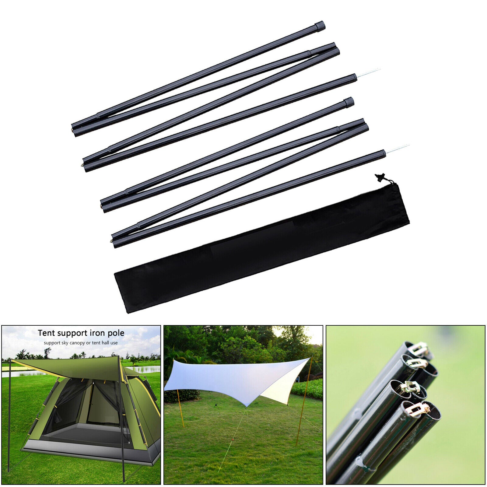 2Pieces Tarp Support Poles 190cm Tent Rod Portable Sticks w/ Storage Bag