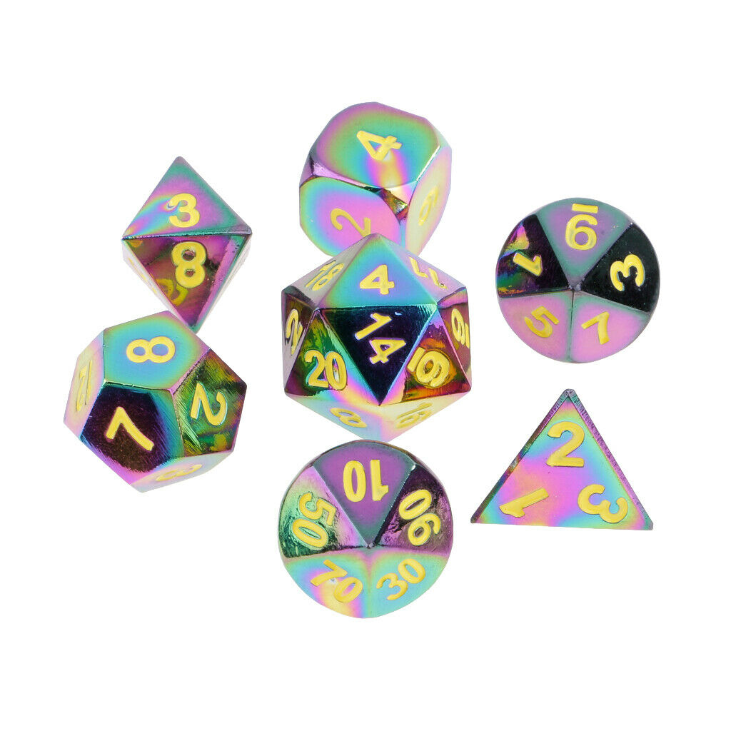 Set of 7 Rainbow Zinc Alloy Multi-sided Dice for Card Board Party Game #3