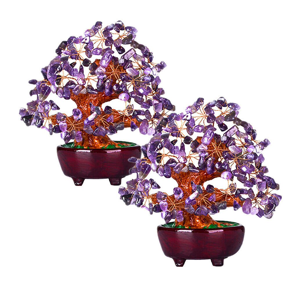 Feng Shui Natural Crystal Bonsai Money Tree Decoration for Wealth & Luck 2Pc