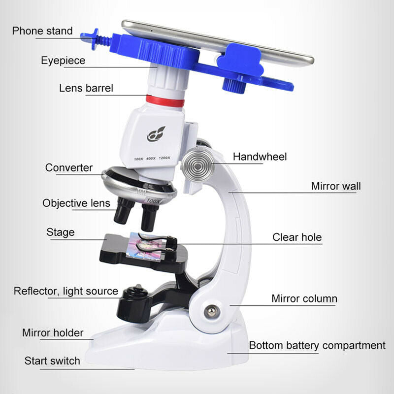 100X 400X 1200X Microscope Compound LED Student Science Lab LIN