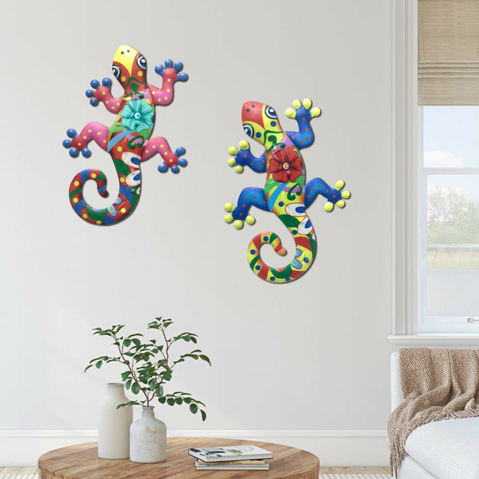 2pcs Metal Gecko Wall Art Wall Hanging Lizard Sculpture Outdoor Garden Fence