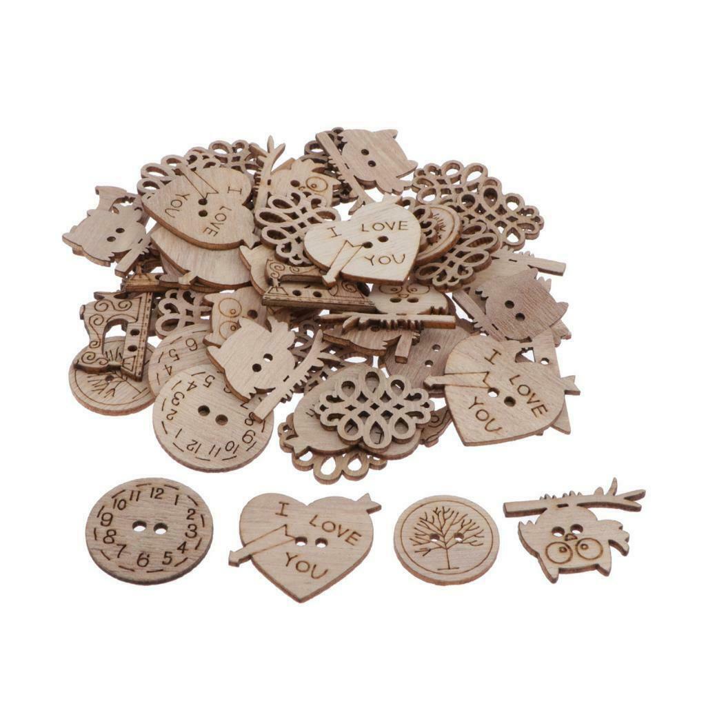50Pc Mini Wooden Cutout Heart Flowers Shape Wood Craft Arts DIY Scrapbooking