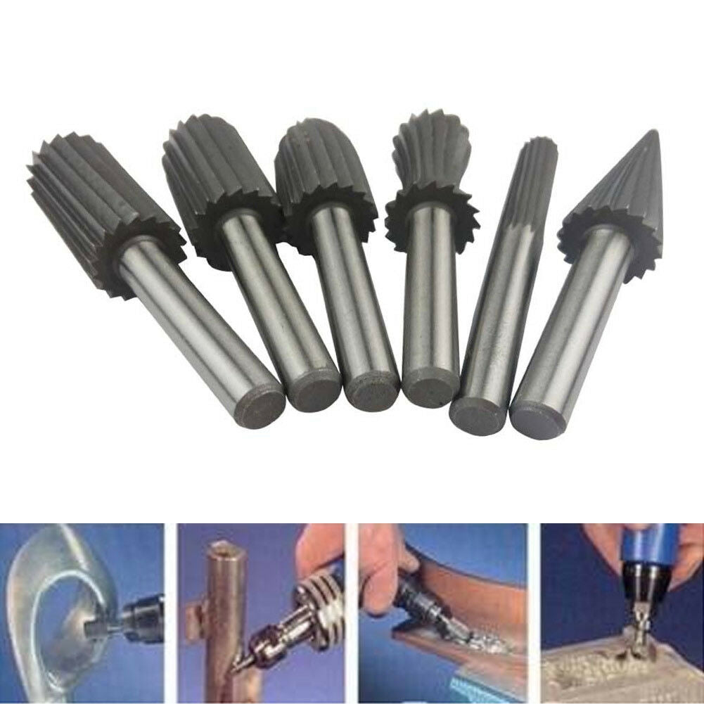 6pcs 6mm Rotary Burr Set HSS Rotary Files For Metal Plastic Wood Grinding 118g