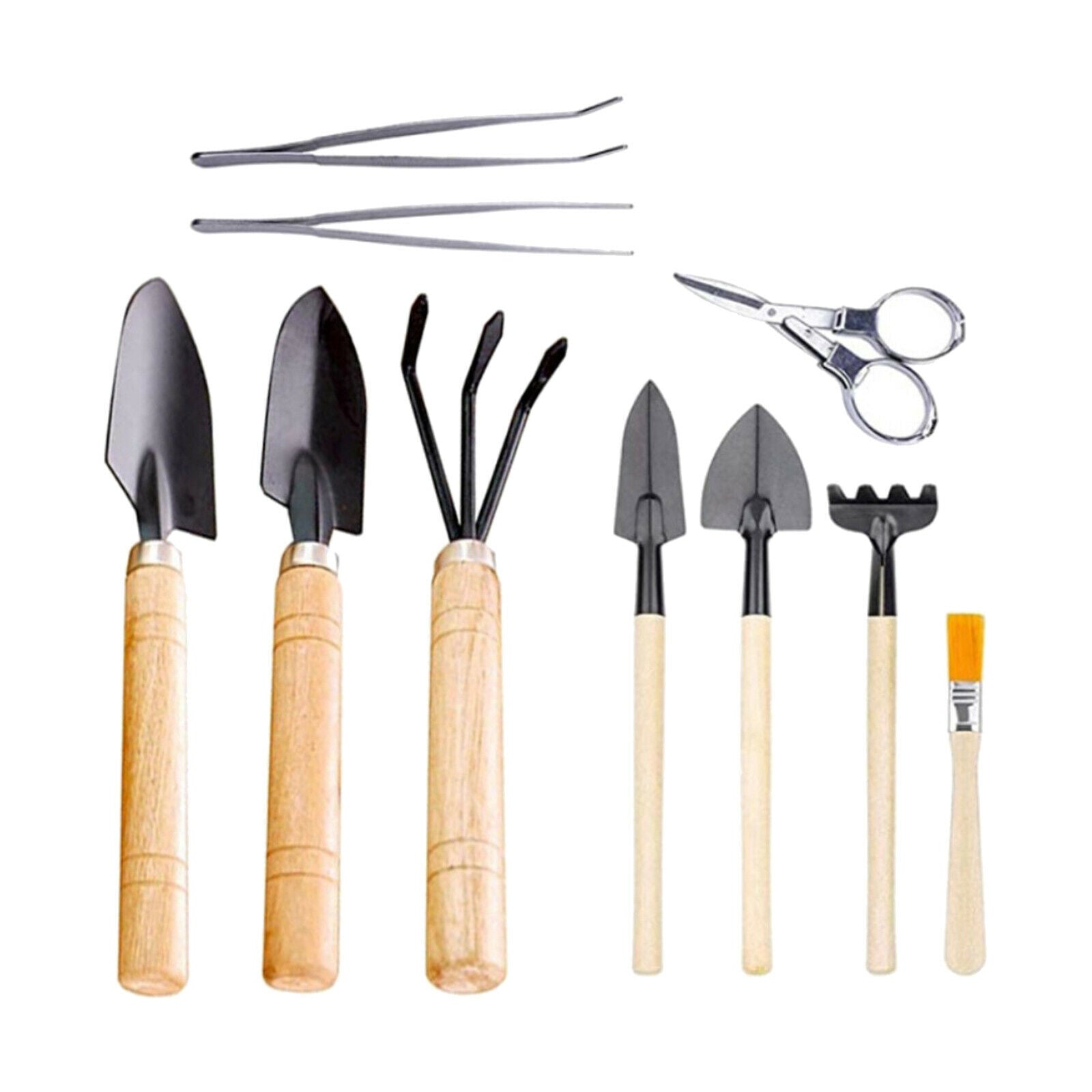 10/Set Small Potted Shovel Rake Spade and Brush Wood Handle Planting Tools