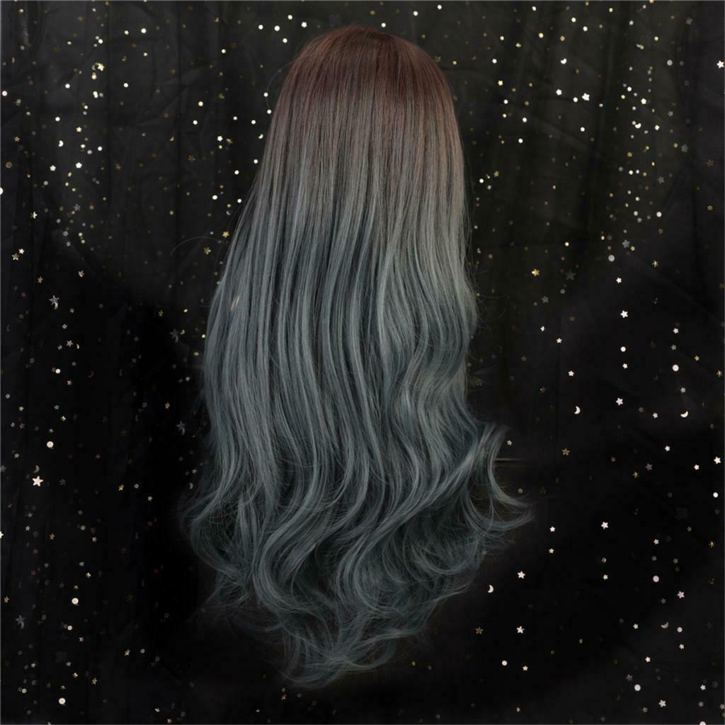 22" Long Curly Hair Wigs Synthetic Wig For Women Brown Gradient Dark Green
