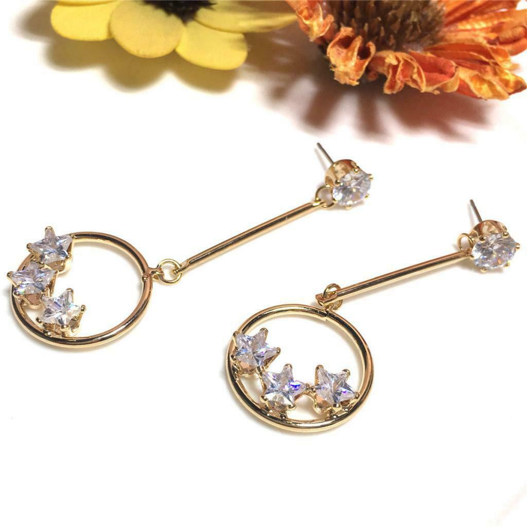 Fashion Zircon Round Five-pointed Star Earrings Crystal Pendant Earrings