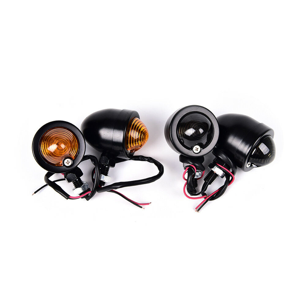 1 Pair Black Metal Motorcycle Cafe Racer Turn Signal Indicator Light Lamp WDDAU