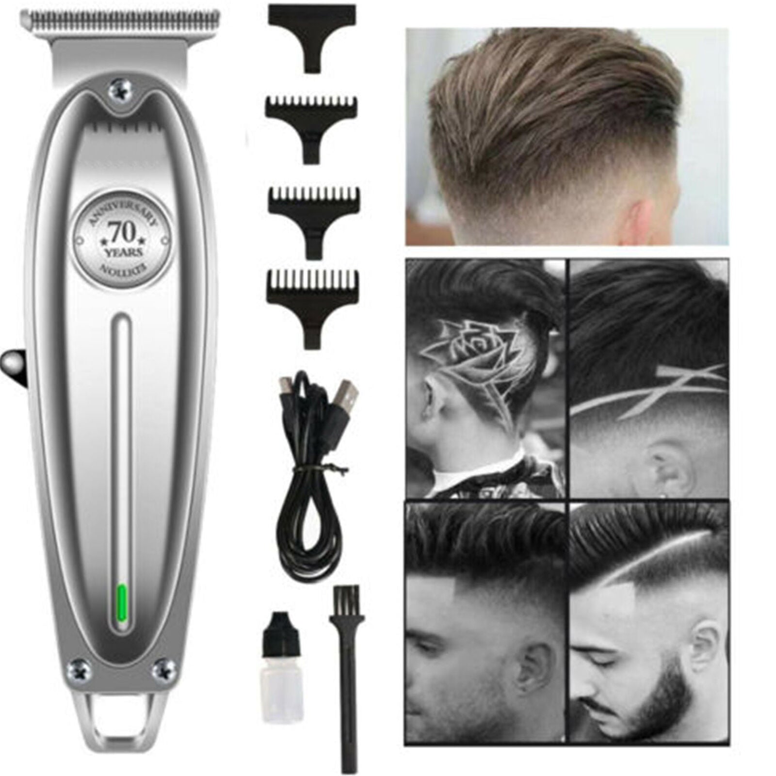 Hair Clipper All Metal Men Electric Cordless Hair Trimmer 0mm T Blade