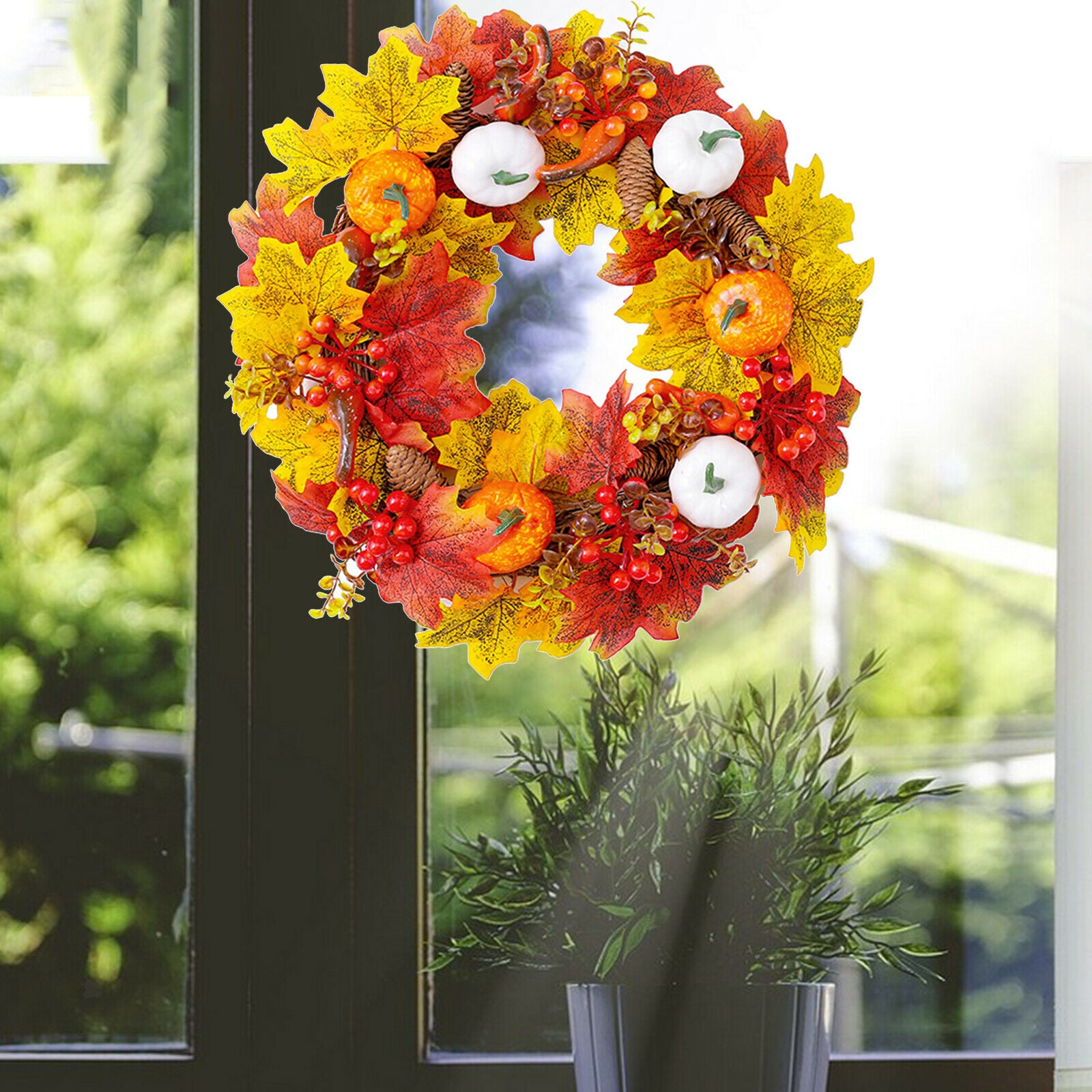 40cm Fall Harvest Artificial Pumpkin Wreath Festival Thanksgiving Home Decor