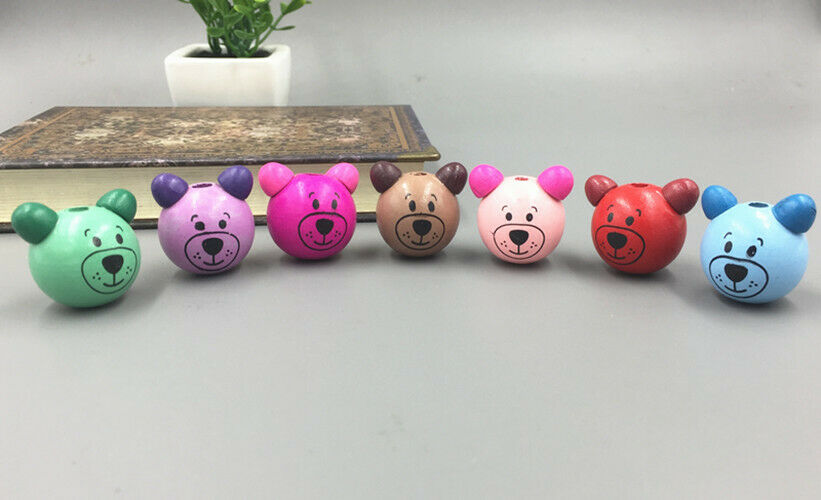 10pcs Wooden Round Bear Loose Beads CRAFT BEADS Beaded Mixed color 28mm