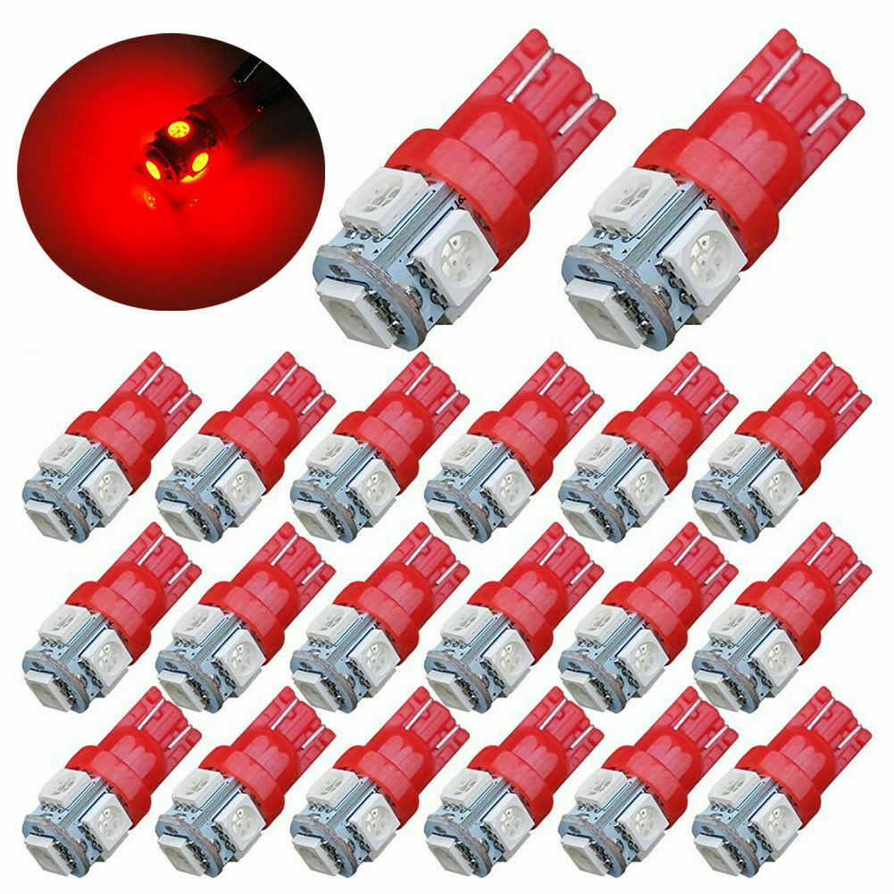 20x Super Red T10 LED Bulbs Car Interior License Light 2825 192 194 5050 5 SMD