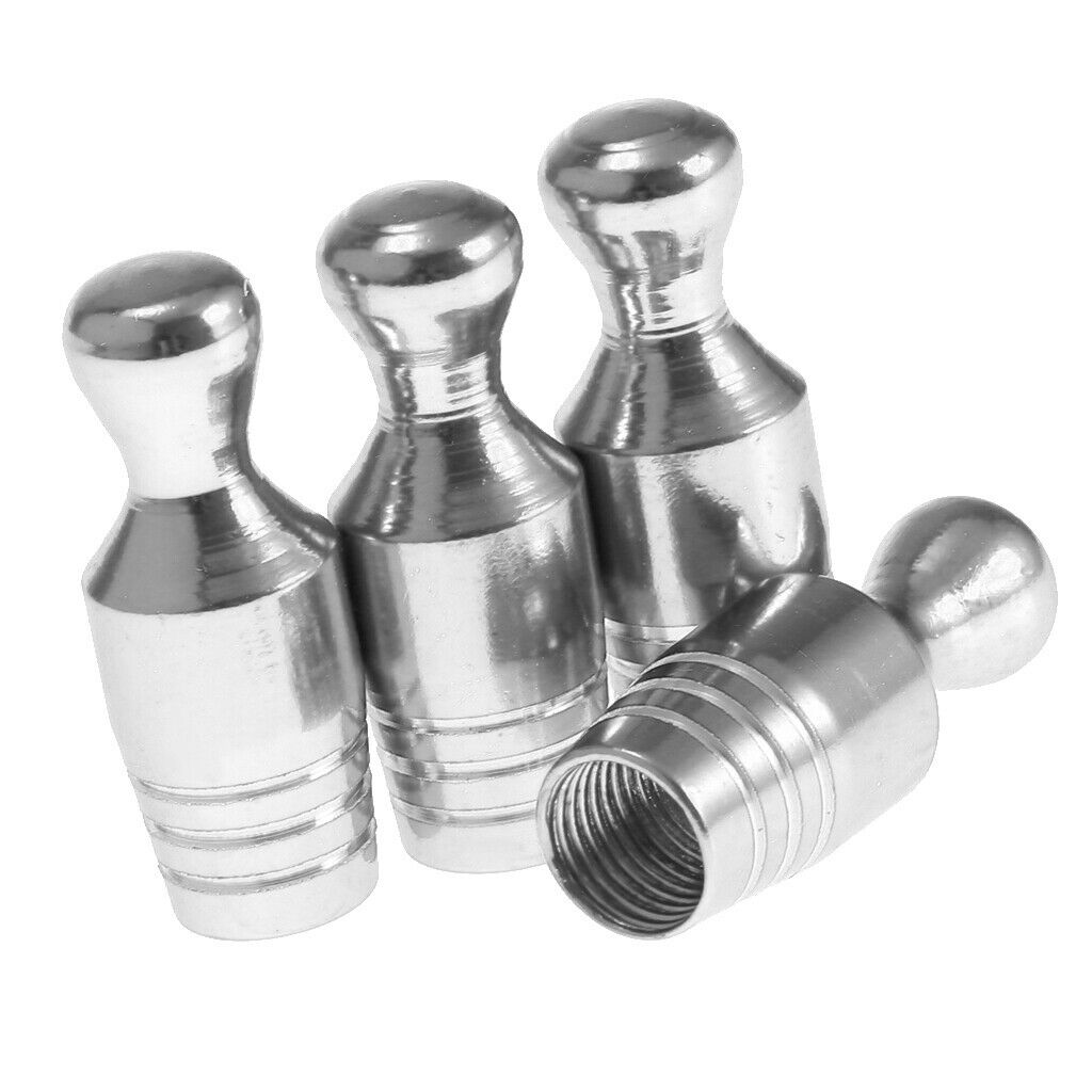 4X Car Bicycle Wheel Tire Air Valve Stems Cap Dust Cover Bowling Type Sliver