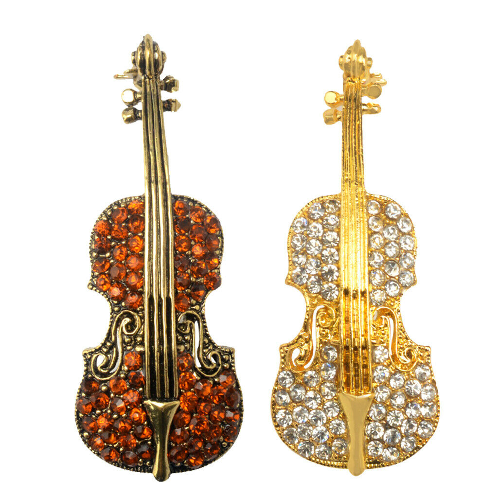 Women Men Retro Crystal Rhinestone Violin Cello Music Instrument Brooch Pin