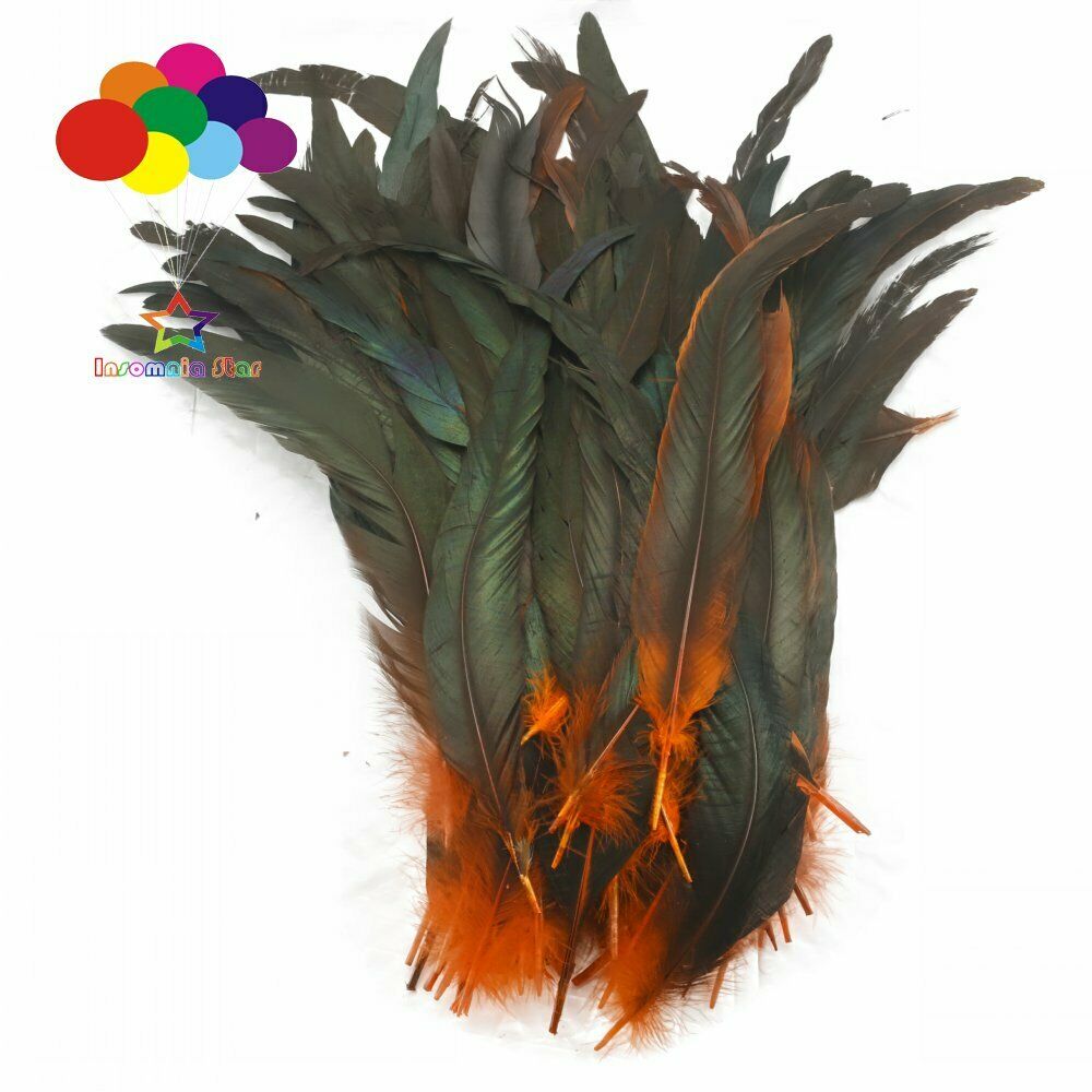 Orange dyeing 100Pcs 12-14Inch/30-35cm Cock Chicken Tail natural Feathers Crafts
