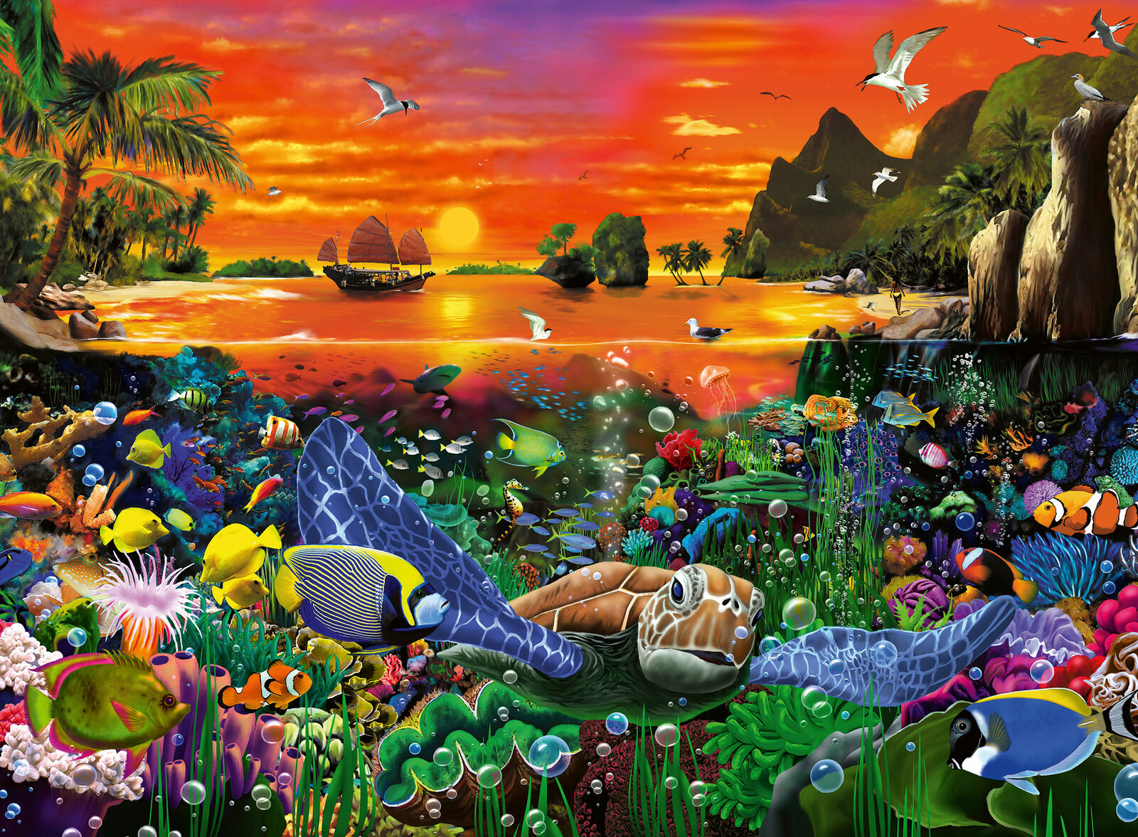 16590 Ravensburger Turtle in the Reef Jigsaw Puzzle includes 500pcs Age 10 Year+