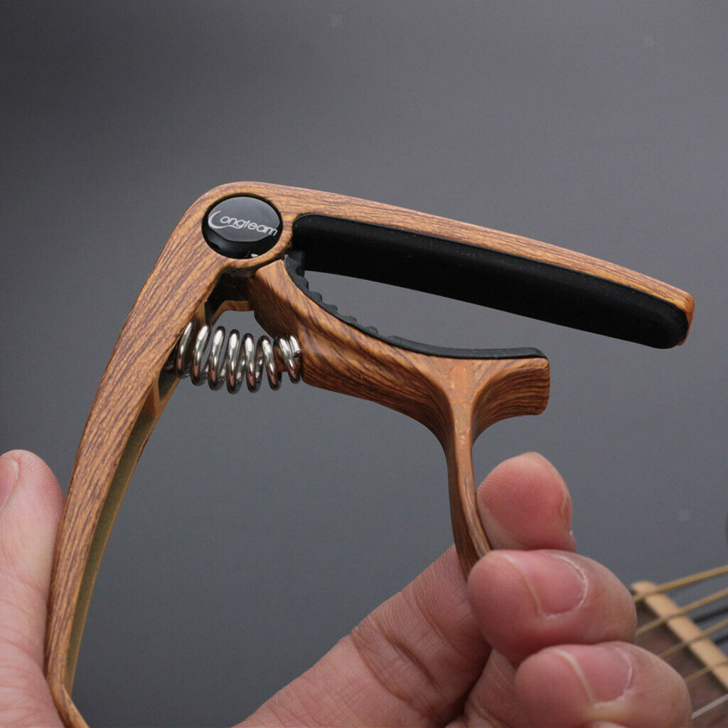 Wood Grain Guitar Capo Tuner   Quick Change Key Clamp Dark