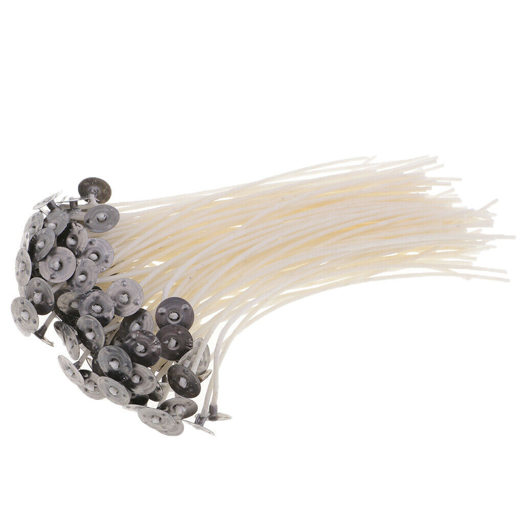 100 Pieces Pre Waxed Candle Wicks for Candle Making With Sustainers 15cm