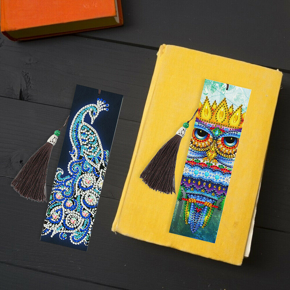 5D DIY Special Shaped Diamond Painting Leather Peacock Tassel Art Bookmarks @