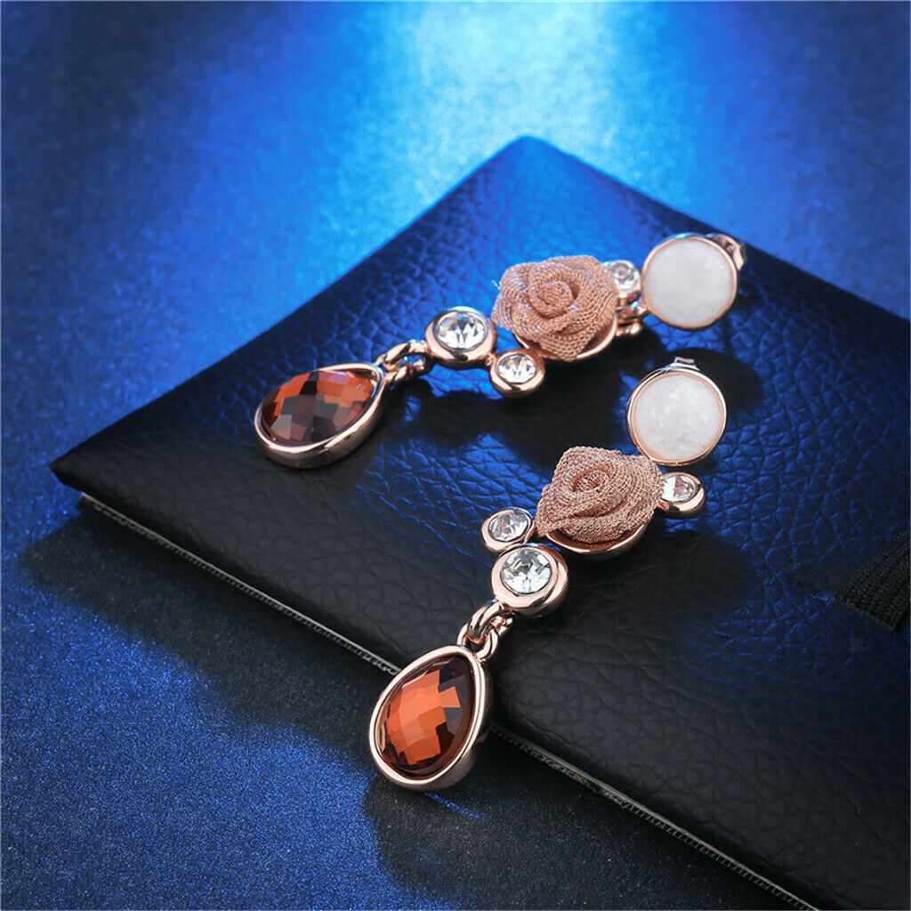 Chic Floral Roses Flower Drop Earrings Czech Drill Alloy Jewelry Accessories
