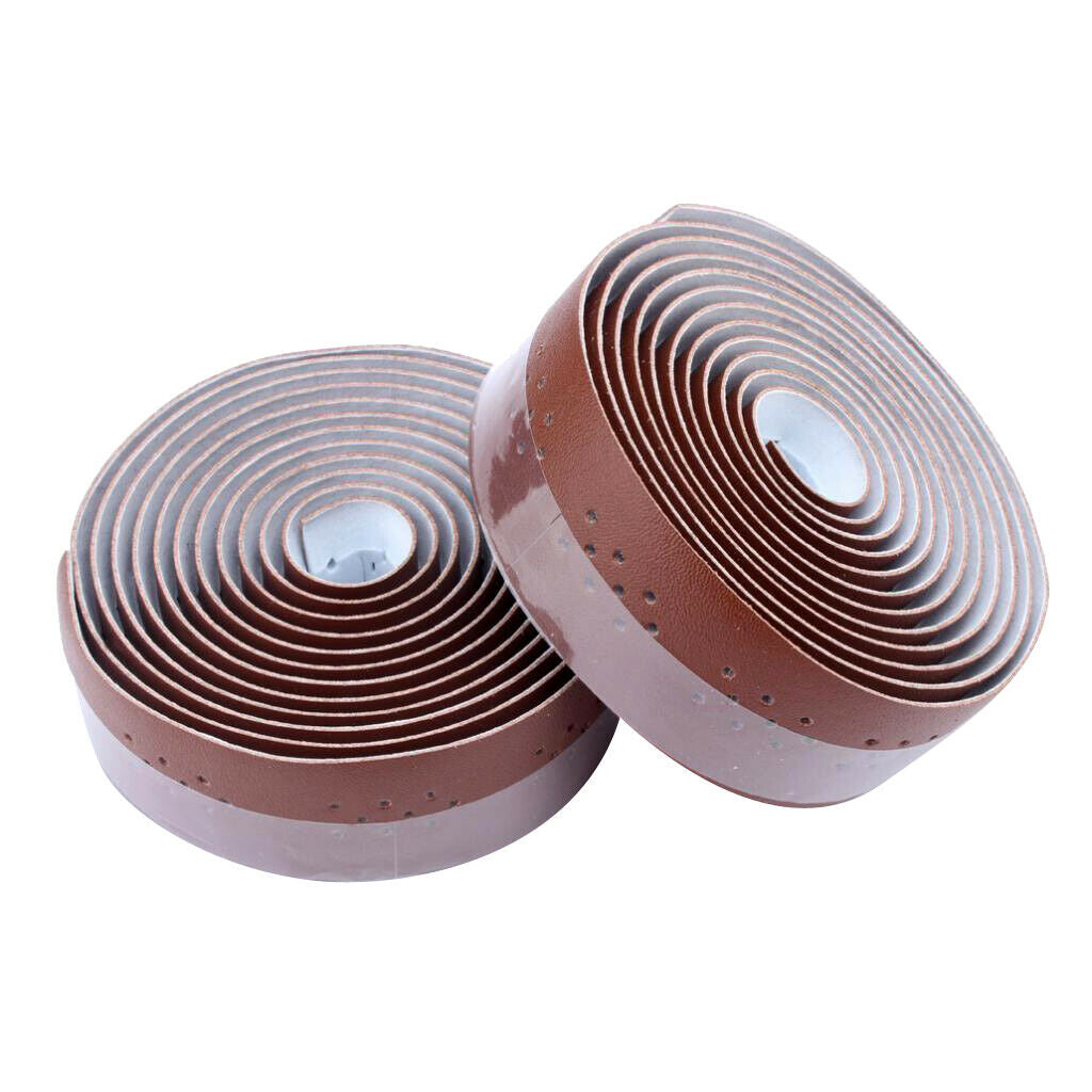 2 Rolls PU Cycling Road Bike Sports  Cork Handlebar Tape + 2 Bar Plugs - Brown